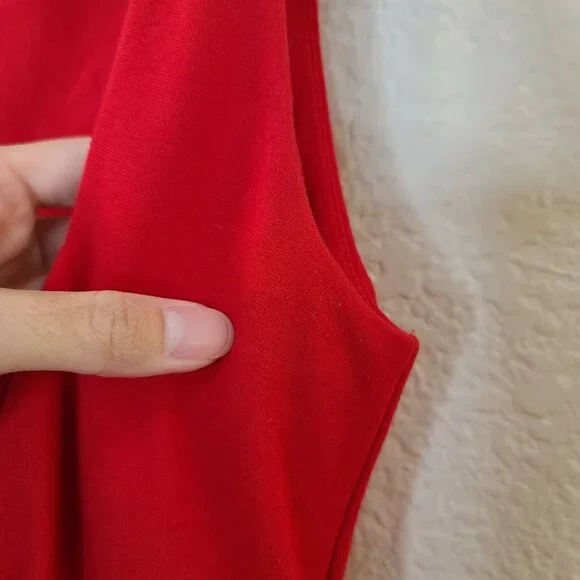 MNG Suit Dress Women XS Red Knit Fitted Sheath Square Neck Stretch Career Office - Picture 6 of 12